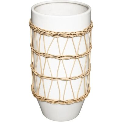 Vase en céramique et rattan blanc Atmosphera - 25cm - Décoration élégante - Publicité Vase en céramique et rattan blanc Atmosphera - 25cm - Décoration élégante - Publicité
