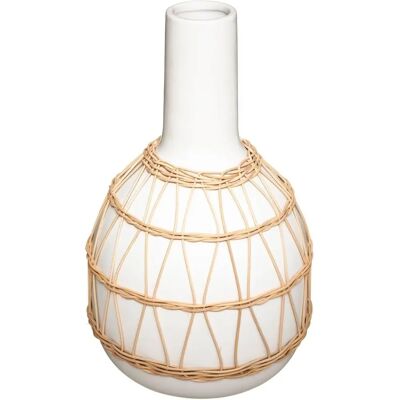 Vase Atmosphera - céramique et rotin - blanc - 29cm - Vases - Publicité Vase Atmosphera - céramique et rotin - blanc - 29cm - Vases - Publicité