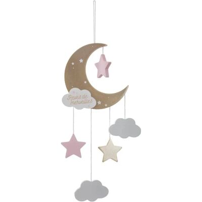 Décoration suspendue lune et étoiles rose - Chambre enfant Décoration suspendue lune et étoiles rose - Chambre enfant