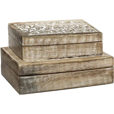 Set de cajas de almacenamiento de madera de mango Atmosphera - Marrón Set de cajas de almacenamiento de madera de mango Atmosphera - Marrón