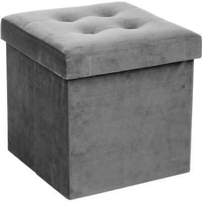 Puff de Terciopelo Gris Plegable Atmosphera Lysandre - Asiento con Almacenamiento Puff de Terciopelo Gris Plegable Atmosphera Lysandre - Asiento con Almacenamiento