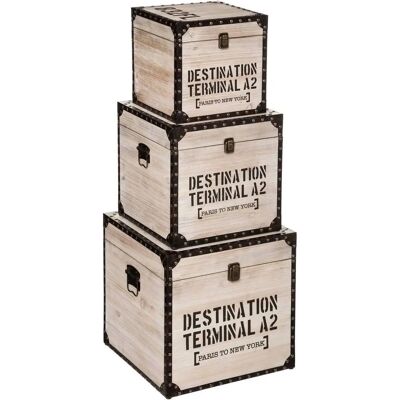 Atmosphera - Vintage Style Storage Set - 3 Square Trunks Atmosphera - Vintage Style Storage Set - 3 Square Trunks