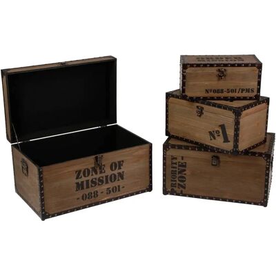 Ensemble de 4 coffres en bois Atmosphera - Style militaire - Publicité Ensemble de 4 coffres en bois Atmosphera - Style militaire - Publicité