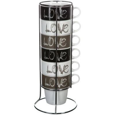 Secret de Gourmet 6-tlg. Kaffeetassen-Set mit Ständer - Weiß/Schwarz/Grau Secret de Gourmet 6-tlg. Kaffeetassen-Set mit Ständer - Weiß/Schwarz/Grau