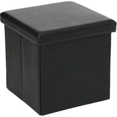 ATMOSPHERA Pouf carré pliant en PVC noir - Siège supplémentaire & Rangement - Publicité ATMOSPHERA Pouf carré pliant en PVC noir - Siège supplémentaire & Rangement - Publicité