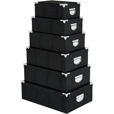 FIVE Juego de 6 Cajas de Almacenamiento con Efecto Cocodrilo - Color Negro FIVE Juego de 6 Cajas de Almacenamiento con Efecto Cocodrilo - Color Negro