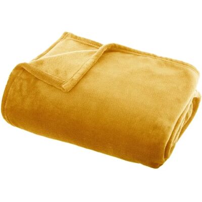 Atmosphera 156183R Plaid en flanelle ocre - Couverture - Publicité Atmosphera 156183R Plaid en flanelle ocre - Couverture - Publicité