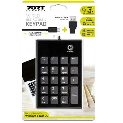 Port Designs 900801 Hordozható numerikus billentyűzet - USB, Fekete, Szürke Port Designs 900801 Hordozható numerikus billentyűzet - USB, Fekete, Szürke