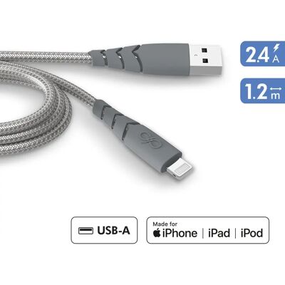 Câble USB A/Lightning ultra renforcé Force Power - Gris - Publicité Câble USB A/Lightning ultra renforcé Force Power - Gris - Publicité