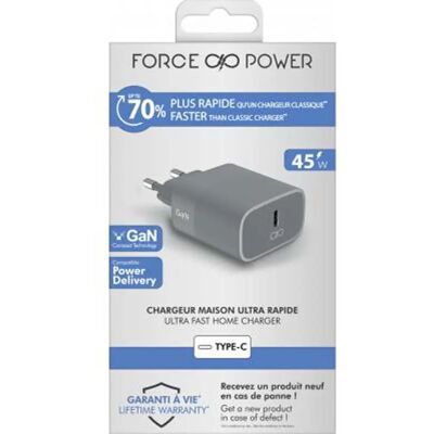 Cargador Force Power 45W USB C PD GaN - Gris Cargador Force Power 45W USB C PD GaN - Gris