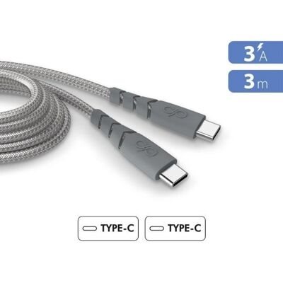 Cable USB C/USB C Ultra Reforzado - 3m - 3A - Gris Cable USB C/USB C Ultra Reforzado - 3m - 3A - Gris