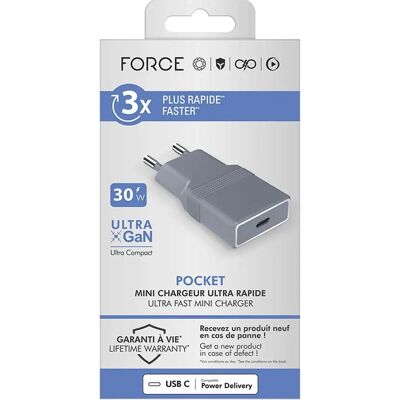 Chargeur Force Power UltraGaN USB-C 30W - Ultra Rapide, Compact, Gris - Publicité Chargeur Force Power UltraGaN USB-C 30W - Ultra Rapide, Compact, Gris - Publicité