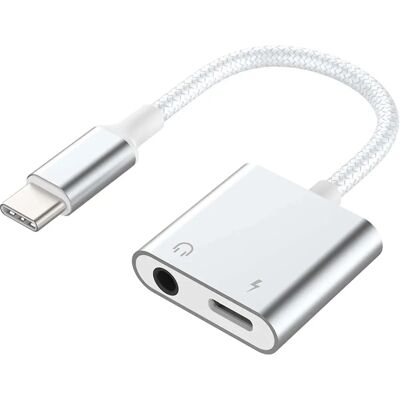 Force Power White 2-in-1 USB-C to Jack Adapter - Adapter Force Power White 2-in-1 USB-C to Jack Adapter - Adapter
