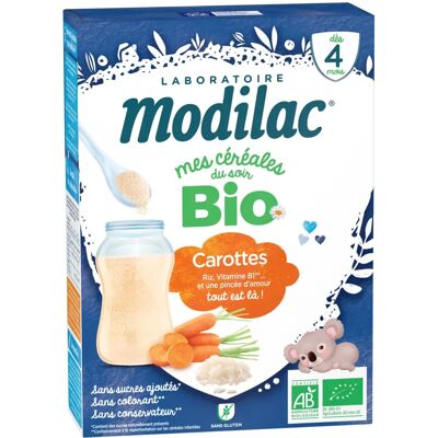 Modilac Mes Céréales Du Soir Bio Carottes (250 g) - Publicité Modilac Mes Céréales Du Soir Bio Carottes (250 g) - Publicité