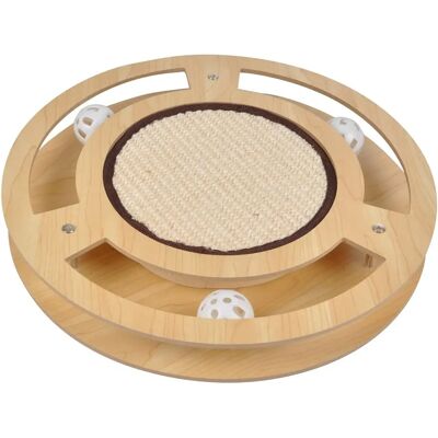 Jouet interactif en bois beige Love Story pour chat avec balles et griffoir - Jouet - Publicité Jouet interactif en bois beige Love Story pour chat avec balles et griffoir - Jouet - Publicité