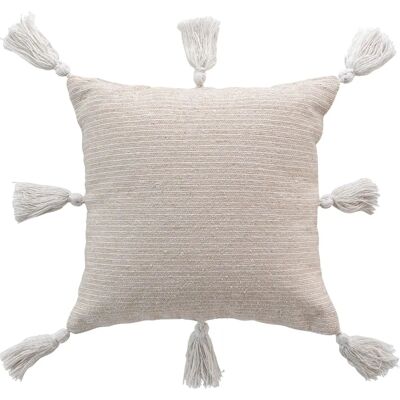 Housse de coussin beige boho en coton avec franges - Décor - Publicité Housse de coussin beige boho en coton avec franges - Décor - Publicité