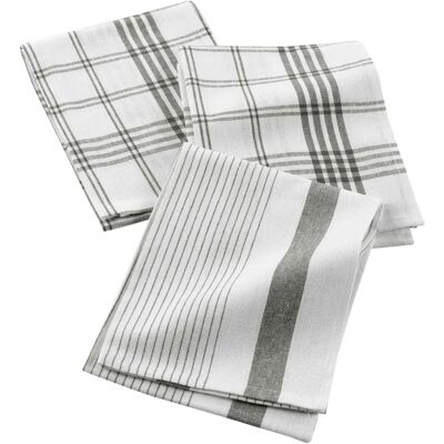 Ensemble de 3 serviettes de cuisine en coton - 50x70cm - Gris et blanc Ensemble de 3 serviettes de cuisine en coton - 50x70cm - Gris et blanc