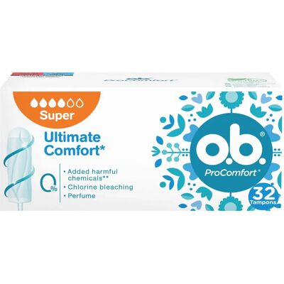 O.b. ProComfort Super tamponok - Erősebb vérzés, Lágy, Biztonságos Illeszkedés O.b. ProComfort Super tamponok - Erősebb vérzés, Lágy, Biztonságos Illeszkedés