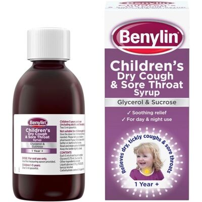 Benylin Children's Glycerol Sucrose Syrup - Dry Cough & Sore Throat - 125ml Benylin Children's Glycerol Sucrose Syrup - Dry Cough & Sore Throat - 125ml