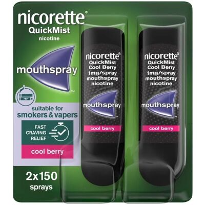Nicorette Nicotine Mouth Spray - Cool Berry Duo 2 x 150 Sprays Nicorette Nicotine Mouth Spray - Cool Berry Duo 2 x 150 Sprays