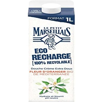 Le Petit Marseillais Recharge écologique crème de douche fleur d'oranger méditerranéenne - Publicité Le Petit Marseillais Recharge écologique crème de douche fleur d'oranger méditerranéenne - Publicité