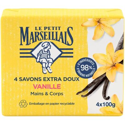 Le Petit Marseillais Savon Vanille - Très Doux 4x100g - Savon - Publicité Le Petit Marseillais Savon Vanille - Très Doux 4x100g - Savon - Publicité
