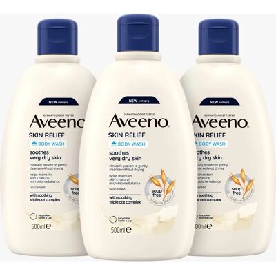 Aveeno - Skin Relief Moisturising Body Wash - 3 x 500ml - Brown Aveeno - Skin Relief Moisturising Body Wash - 3 x 500ml - Brown