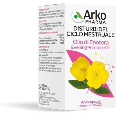 Olio di enotera biologico Arkopharma 60 capsule - Supporto pelle e ormoni Olio di enotera biologico Arkopharma 60 capsule - Supporto pelle e ormoni
