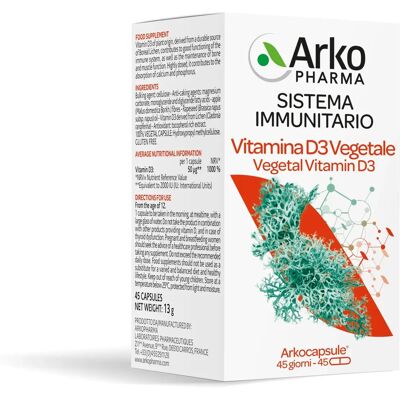 Arkopharma D3 Vegano - 45 Capsule - Supporta immunità e salute ossea Arkopharma D3 Vegano - 45 Capsule - Supporta immunità e salute ossea