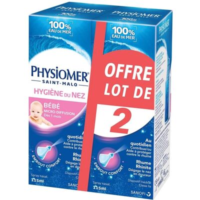 Spray d'hygiène nasale bébé Physiomer - 2 x 115 ml - Publicité Spray d'hygiène nasale bébé Physiomer - 2 x 115 ml - Publicité