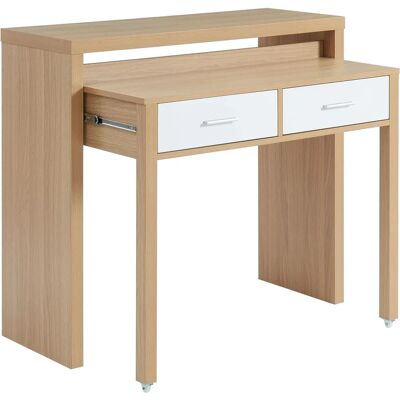 STUDIO - Bureau extensible - Blanc et effet chêne - 2 tiroirs - Desk - Publicité STUDIO - Bureau extensible - Blanc et effet chêne - 2 tiroirs - Desk - Publicité