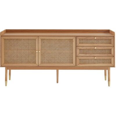 No name Bombong - Buffet 2 portes 3 tiroirs en bois et cannage L180cm - Meuble - Publicité No name Bombong - Buffet 2 portes 3 tiroirs en bois et cannage L180cm - Meuble - Publicité