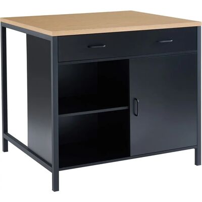 Îlot GINGER noir et effet chêne - Kitchen Island - Publicité Îlot GINGER noir et effet chêne - Kitchen Island - Publicité