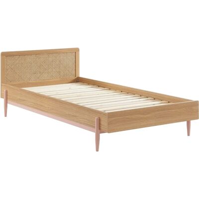 Lit enfant OLLEZY - 90x190 cm avec cannage et finition rose clair - Publicité Lit enfant OLLEZY - 90x190 cm avec cannage et finition rose clair - Publicité