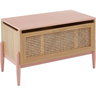 OLLEZY Coffre de rangement rose clair et naturel avec cannage - OLLEZY - Publicité OLLEZY Coffre de rangement rose clair et naturel avec cannage - OLLEZY - Publicité