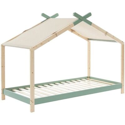 Homifab - Lit cabane 90x190 pin vert - Bed - Publicité Homifab - Lit cabane 90x190 pin vert - Bed - Publicité