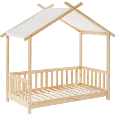 Lit enfant en bois avec tente 70x140cm - Barrières de sécurité - Publicité Lit enfant en bois avec tente 70x140cm - Barrières de sécurité - Publicité