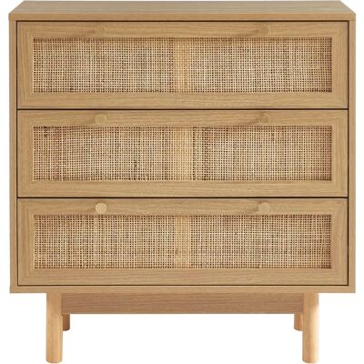 Commode HELYA 78cm Naturel Rotin - 3 tiroirs - Publicité Commode HELYA 78cm Naturel Rotin - 3 tiroirs - Publicité