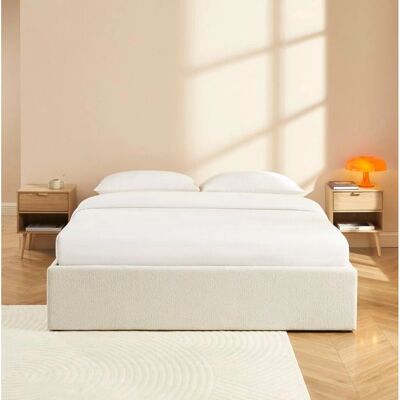 Lit de rangement MARCY 160x200 en Chenille Beige - Lit - Publicité Lit de rangement MARCY 160x200 en Chenille Beige - Lit - Publicité