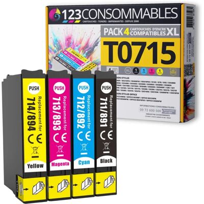 EPSON T0715 - Pack de Cartouches Compatibles - Noir, Cyan, Magenta, Jaune - Publicité EPSON T0715 - Pack de Cartouches Compatibles - Noir, Cyan, Magenta, Jaune - Publicité