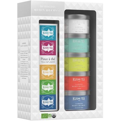 Coffret de thé bio Alain Ducasse Kusmi Tea avec pince - Publicité Coffret de thé bio Alain Ducasse Kusmi Tea avec pince - Publicité