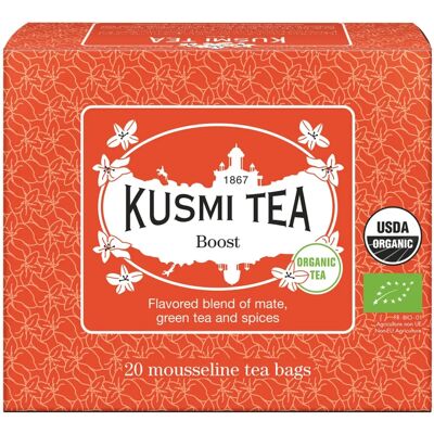 Thé Bio Kusmi Boost - Vert, Gingembre, Cannelle - 20 Sachets - Publicité Thé Bio Kusmi Boost - Vert, Gingembre, Cannelle - 20 Sachets - Publicité