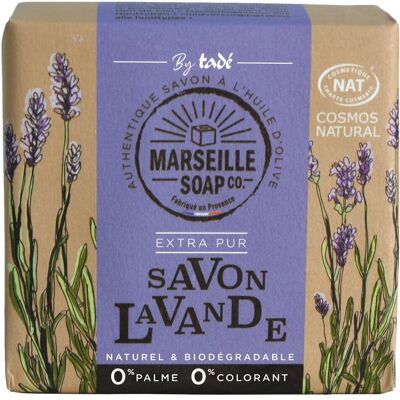 Savon de Marseille Lavande Tadé - 100 g - Certifié Cosmos Nat - Publicité Savon de Marseille Lavande Tadé - 100 g - Certifié Cosmos Nat - Publicité