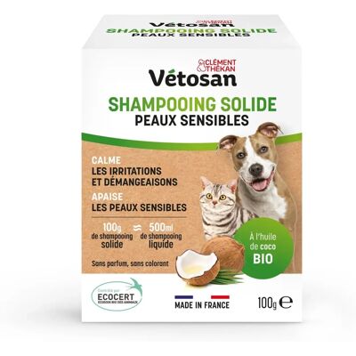 Shampoing solide bio Vétosan Clément Thékan pour peaux sensibles chiens et chats Shampoing solide bio Vétosan Clément Thékan pour peaux sensibles chiens et chats