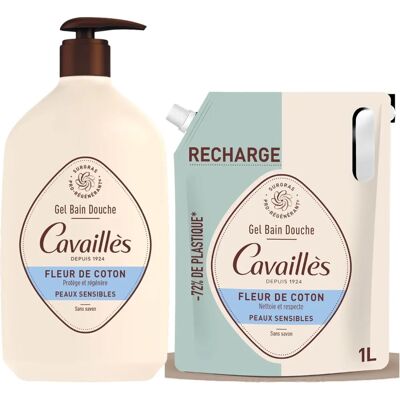 Cavaillès Recharge Écologique Gel Douche Fleur de Coton - Peaux Sensibles - Publicité Cavaillès Recharge Écologique Gel Douche Fleur de Coton - Peaux Sensibles - Publicité