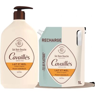 Cavaillès Lait et Miel Éco-Recharge Gel Bain et Douche - Gel de Douche - Publicité Cavaillès Lait et Miel Éco-Recharge Gel Bain et Douche - Gel de Douche - Publicité