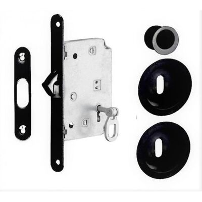 KLOSE BESSER - Cerradura con gancho y llaves - Frontal negro - 160x16 mm KLOSE BESSER - Cerradura con gancho y llaves - Frontal negro - 160x16 mm