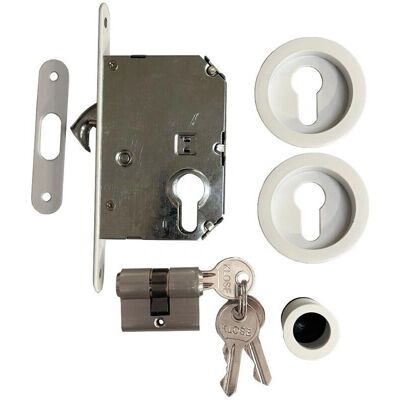Klose Besser - Cerradura para puertas correderas con cilindro - Blanco - Cerradura Klose Besser - Cerradura para puertas correderas con cilindro - Blanco - Cerradura