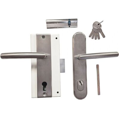 KLOSE BESSER Juego de Cerradura en Acero Inoxidable - Cilindro Europeo, Manillas, Para Puertas Derecha/Izquierda KLOSE BESSER Juego de Cerradura en Acero Inoxidable - Cilindro Europeo, Manillas, Para Puertas Derecha/Izquierda