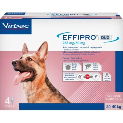 Virbac Effipro Duo 20-40kg - Prevenzione pulci e zecche per cani Virbac Effipro Duo 20-40kg - Prevenzione pulci e zecche per cani